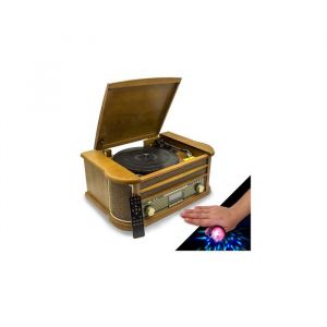Cha&icirc;ne Hifi INOVALLEY RETRO29-E vinyle style r&eacute;tro Bluetooth CD K7 Audio FM USB + t&eacute;l&eacute;commande Jeux de lumi&egrave;res Bagues LED