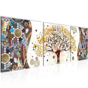 Runa art Tableau Décoration Murale Gustav Klimt - Arbre de Vie 90x30 cm - 3 Panneaux Deco Toile Prêt à Accrocher 004634a