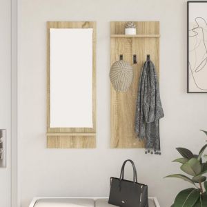 Moderne Porte-manteau mural - Portant &agrave; V&ecirc;tements avec &eacute;tag&egrave;re avec stockage avec miroir Ch&ecirc;ne Sonoma 70 x 10 x 90 cm@FR(81971)