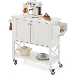 GOPLUS Desserte de Cuisine à Roulettes à 3 Niveaux-Chariot de Service Mobile Double Porte et Étagère-Charge 30KG-100x38x87cm Blanc