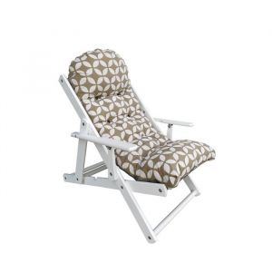 Fauteuil relax - MARQUE - Pliant en bois - Réglable en 3 positions - Coussin rembourré - Intérieur/Extérieur