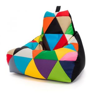 Keiko Patchwork Pouf Ext&eacute;rieur Imperm&eacute;able Bille Polystyr&egrave;ne Fauteuil Relax Salon D&eacute;coration M 100x80x85 cm Noir Ecopuf