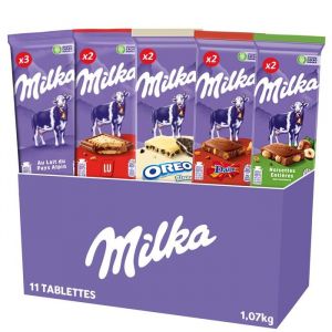 Box Tablettes Milka - lait 3x100g - Lait Noisettes 2x100g - Oréo blanc 2x100g - Daim 2x100g - Petit Lu 2x87g