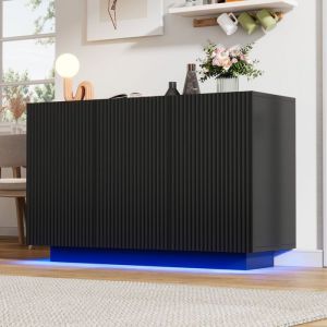 Buffet bahut 3 portes - Lumineuse LED - Rangement - Buffet de salon - Style moderne - Meuble bahut - Commode Noir - Buffet bas