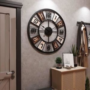 Horloge Murale Noir Geante Moulin à Vent 60cm Pendule Murale Quartz Métal Industrielle Silencieuse pour Salon Bar