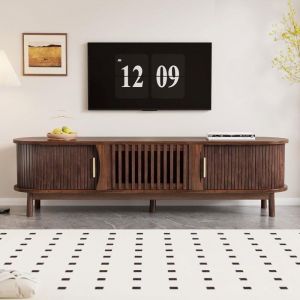 Lowboard TV Marron Meuble TV Plat avec Porte coulissante Porte Rabattable vers Le Bas Jusqu&rsquo;&agrave; 65 Pouces avec Pieds 165x40x46cm