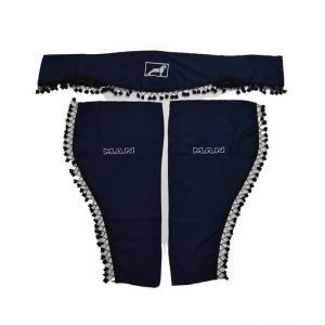 Rideaux d&eacute;coratifs &agrave; pompons de cabine - Bleus pour camion MAN