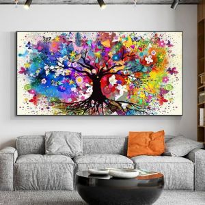 Art abstrait aquarelle arbre de vie peintures mur Art fleur arbre toile affiches pour décoration intérieure 40x80cm DIY cadre