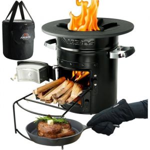 AREBOS - Four-fus&eacute;e po&ecirc;le &agrave; griller en fonte - Rocket Stove - Barbecue de camping Noir