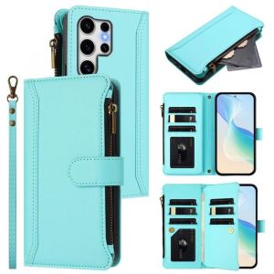 Coque pour Samsung Galaxy S25 Ultra 6.9 Etui Portefeuille en Cuir PU Housse Porte-Cartes avec DragonneVert menthe