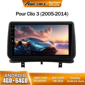 AWESAFE 4G Autoradio Android 13 pour Renault Clio 3 (2005-2014) 4Go+64Go avec 9 &eacute;cran Tactile Carplay GPS Bluetooth Android Auto
