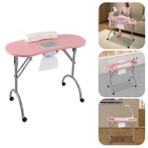 Table de Manucure avec Aspirateur (Rose) - Table de Manucure Pliante - Table de Manucure Multifonctionnelle pour Faire une Manucure