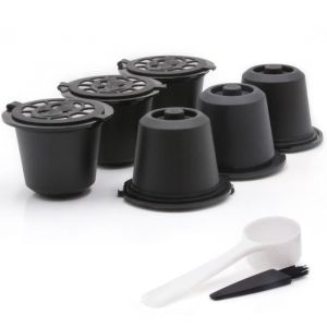 R&eacute;utilisable Capsules de Caf&eacute; Nespresso Tasse avec Cuill&egrave;re Brosse Noir Capsule De Caf&eacute; Rechargeable Cadeau Caf&eacute; Filtre Accessoir
