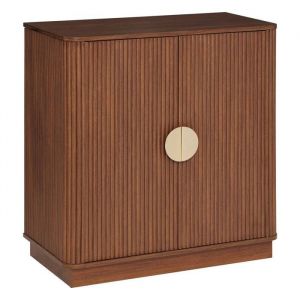 Buffet bas 2 portes meuble de rangement coloris Noyer - Longueur 80 x Profondeur 40 x Hauteur 85 cm