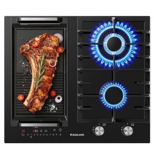 GASLAND GIH604BF Table de cuisson mixte 4 zones 87 kW Plaque de cuisson 2 induction + 2 gaz Rev&ecirc;tement Verre tremp&eacute;
