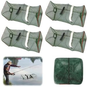 5Pi&egrave;ces Nasse a Poisson22x22x45cm Pliable Nasse Ecrevisses avec Sac dalimentation et Fermeture &eacute;clairEpuisette Peche pour la P&ecirc;c