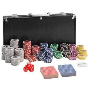 TECTAKE Coffret Malette Set de Poker 300 Jetons + 2 Jeux de 54 Cartes en Aluminium - Noir