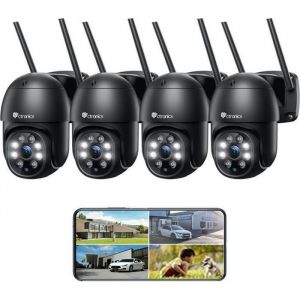 Ctronics 4MP Kit Caméra de Surveillance exterieur Sans fil Lot de 4 Détection Humaine Suivi Automatique Audio Bidirectionnel IP66