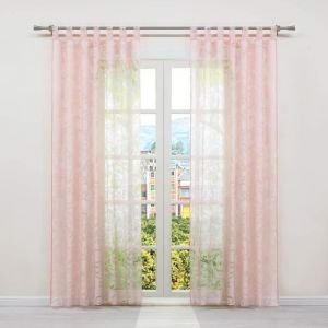 1pc rideaux Voilage fenêtre transparent rose Patte de cuisine-salon motif de vrille L140 x H175 cm