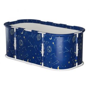 FLASIDU Baignoire Pliable Adulte Enfant 120x60x50cm Motif univers support renforc&eacute; grande capacit&eacute; Nylon Bleu