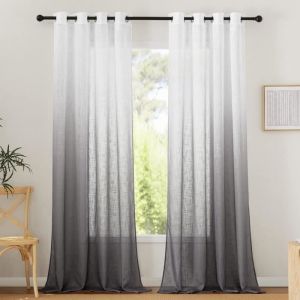 Lot de 2 Rideaux Voilage Salon Gris et Blanc Couleur Dégradée Voilages Intérieurs Rideau à Oeilletsrideaux chambre enfant140x224CM