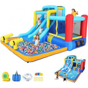 Ch&acirc;teau Gonflable Aquatique 15x10Ft - Aire de Jeux avec Toboggan Grande Piscine & Zone de Saut pour Enfants 3-12 ans + Souffleur