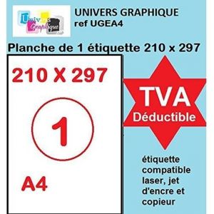 200 feuilles A4 papier adh&eacute;sif blanc - &Eacute;tiquette autocollante 210x297mm - planche adh&eacute;sive permanente de 1 etiquette