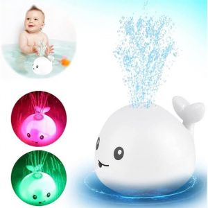 Jouet de bain pour bébé baleine à jet avec LED - pour enfants et tout-petits (blanc)