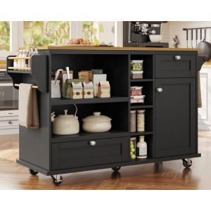 Desserte de Cuisine &agrave; roulette - 2 tiroirs et 8 compartiments - MDF - Noir