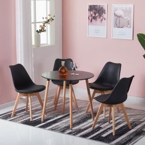 JKK ensemble Ronde table à Manger de 2 à 4 personnes Cuisine Scandinave en Pieds en Bois+4 noir chaises scandinaves 54*54*82cm