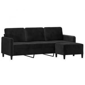 Sofa droit fixe - Clic Clac Canapé à 3 places - NEUF - avec repose-pieds Noir 180 cm Velours CA6762159