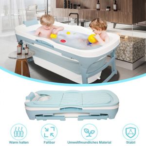 Baignoire bébé Baignoire pliable pour adulte Mobile Baignoire portable avec couverture rouleaux plateau 118x60x50cm