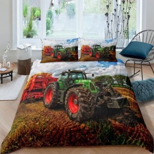 Parure de lit Tracteur 220*240 cm 3D effet 3 pieces 1 housse de couette et 2 taies doreillers 63*63cm