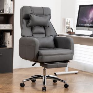 Fauteuil de bureau-Chaise de bureau- repose-pieds escamotable dossier inclinable 155&deg; t&ecirc;ti&egrave;re et lombaire-tissu gris fonc&eacute;