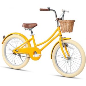 Glerc Little Molly 20 pouces v&eacute;lo pour enfants pour 7 - 13 ans v&eacute;lo pour enfants avec panier en osier et p&eacute;dales jaune