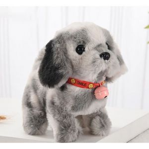 Jouet Interactif Chien avec Clochette Peluche Interactive Marche Aboie et Remue la Queue Chien Peluche Gris Tie-Dye