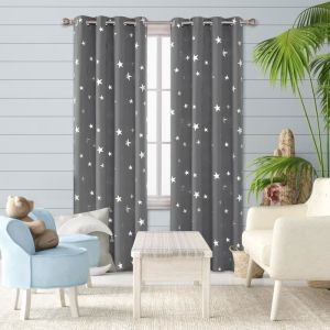 Lot de 2 Rideaux Salon Occultants Rideaux Isolant Thermique Motif Etoile gris pour Chambre Fille oeillet 132230CM 117x138 cm