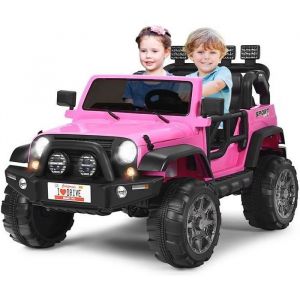 DREAMADE JEEP 4x4 Voiture Électrique Enfant 2 Places, Véhicule Électrique avec Télécommande LED Musique USB Coffre de