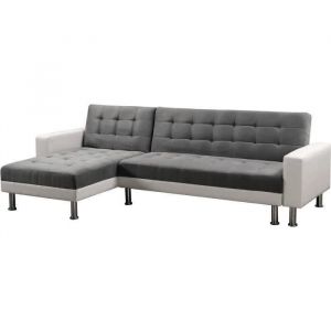 Canapé dangle convertible et réversible Theo - 258 x 82/147 x 82 cm - 4 places - Blanc / Gris