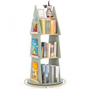 GOPLUS Bibliothèque Pivotante à 360° H.65 CM pour Enfant à 2 Niveaux avec Serre-livres Lapin&8 CompartimentsÉtagère à LivresVert