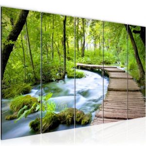 Tableau D&eacute;coration Murale 200x80 cm Runa art 607455a Paysage Pont - 5 Panneaux Deco Toile Pr&ecirc;t &agrave; Accrocher