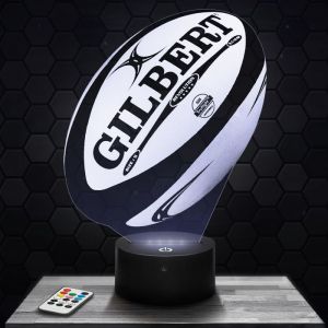 Lampe 3D - Ballon Gilbert - Accessoire Objet Cadeau Rugby - Veilleuse Led Tactile avec socle au choix