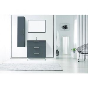 Meuble à poser Ondée - PALLAS - 80 cm - Gris - Trois tiroirs - Plan céramique simple vasque