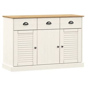 Enfilade/Bahut/Vitrine - Rustique - Buffet avec tiroirs VIGO 113 x 40 x 75 cm blanc bois massif de pin @535261