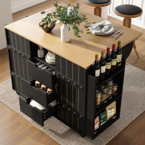 Desserte de cuisine extensible à roulettes 110x42-70x90cm Îlot de cuisine avec plan de travail 3 tiroirs 2 portes étagères - noir