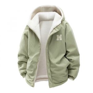 Manteau R&eacute;versible en Velours C&ocirc;tel&eacute; Homme/Femme Adulte Col capuche - Vert
