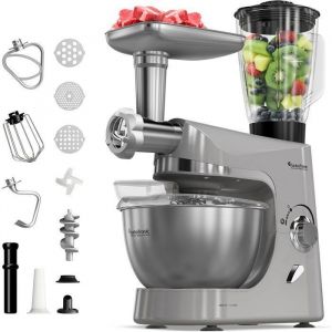 Robot P&acirc;tissier Multifonction 2000W &ndash; TurboTronic TT-007 &ndash; Bol 5L &ndash; Batteur Fouet Crochet &ndash; Argent