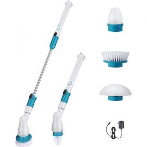 Brosse Rotative Nettoyage Brosse de Nettoyage Électrique rechargeable avec 3 Brosses Ajusté Entre 68-115cm Spin Scrubber pour Sol