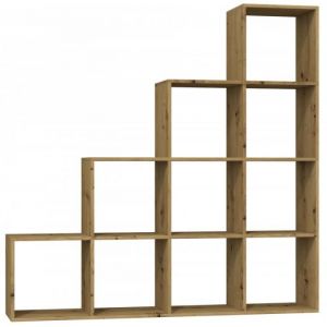 SALERNO - Étagère casier bibliothèque moderne 153x153x30 - Séparateur de pièce - 10 casiers de rangement - Chêne