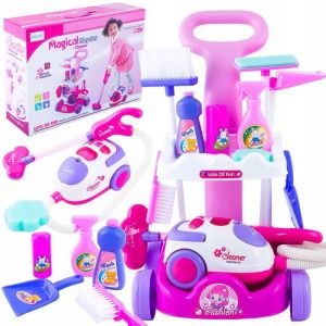 Chariot de ménage enfant avec aspirateur sonore et accessoires Kinderplay (KP2873)